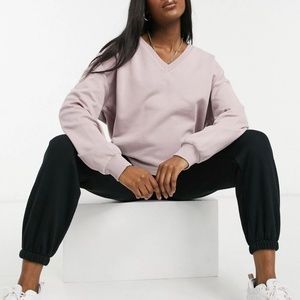 ASOS DESIGN Maternity Oversized Sweatshirt w/Drop v neck in mink (US 8)